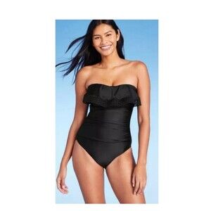 Kona Sol Swimsuit Black One Piece High Coverage Ruched Sides